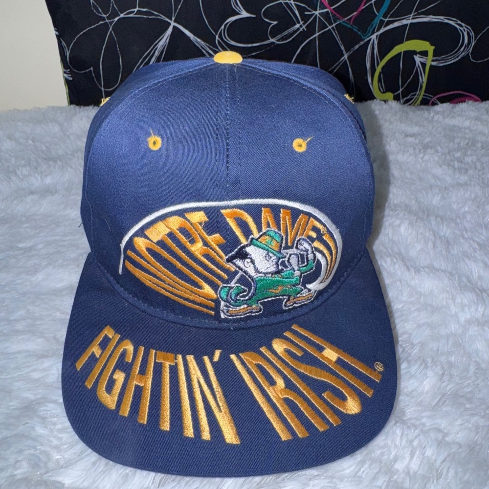 #1 Apparel Notre Dame Snapback Hat Mens OSFA Navy Excellent Vintage 90s NCAA